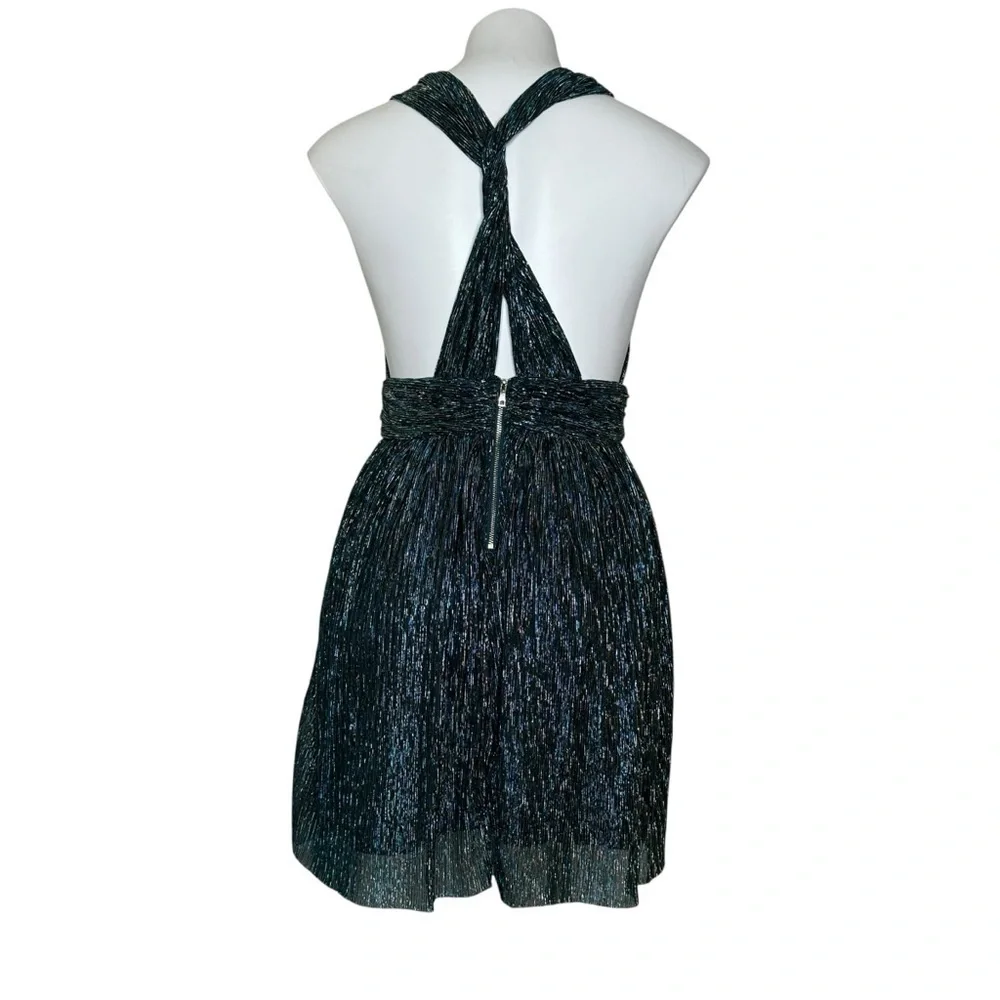 Lulus Metallic Stripe Twist Back Cocktail Dress In Gold/ Teal Small